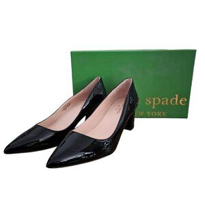Kate Spade Milan Patent Leather Pointy Toe Block Heel Pumps Black 7 New